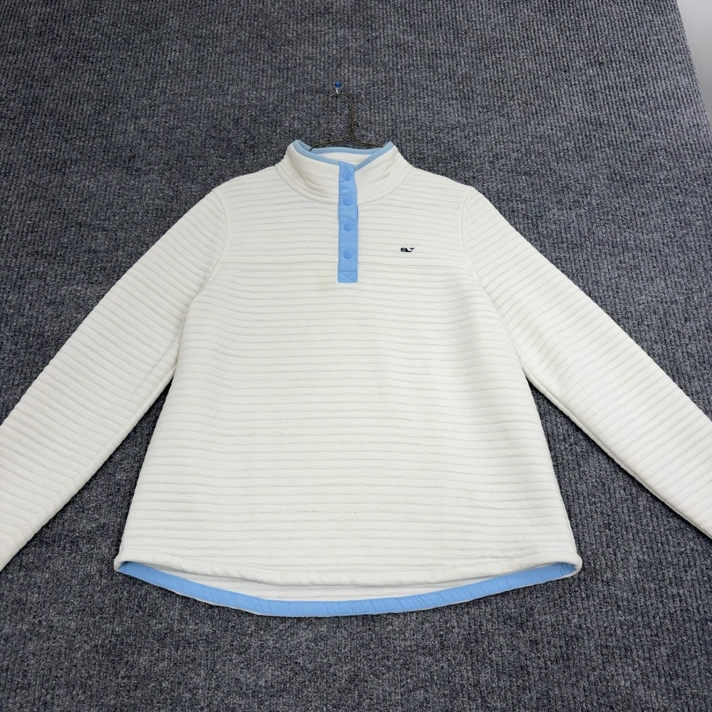 Vineyard Vines Pullover Womens M White Polyester Mock Neck Snap Preppy Style